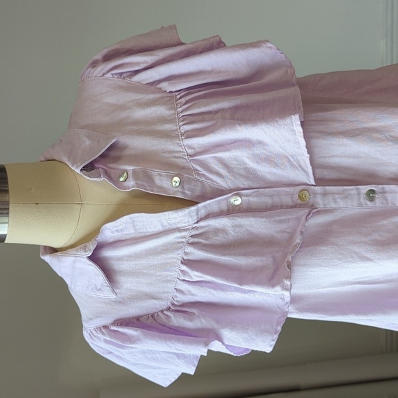 Zara Ruffle Button Down Shift Mini Shirtdress Purple S cottagecore summer linen - Picture 4 of 9
